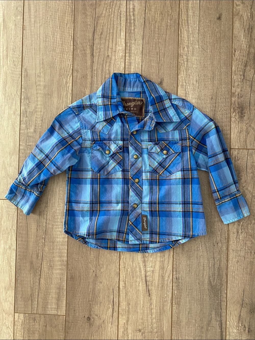 Wrangler Boys Blue Plaid Western Snap Shirt